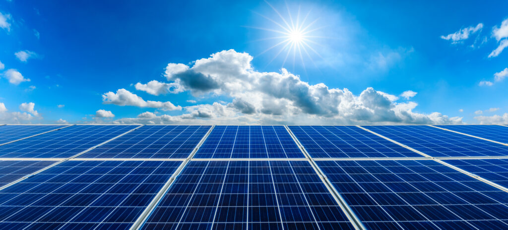 Photovoltaic solar power panel on sky