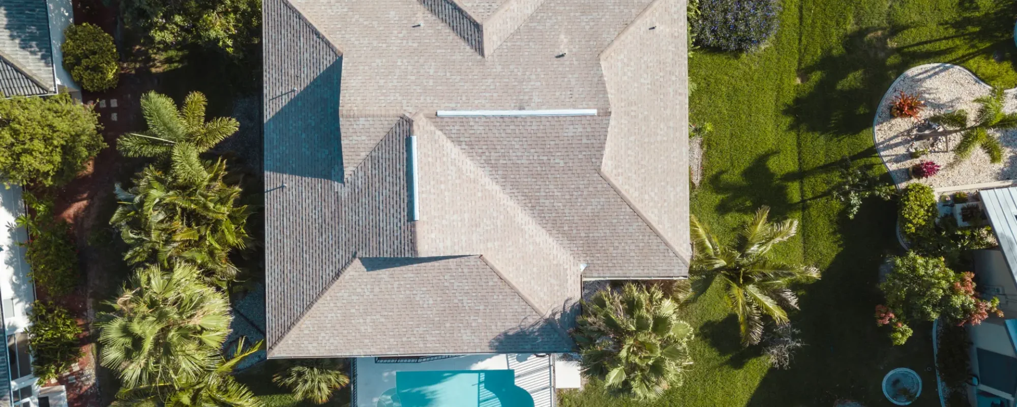 The image is an aerial view of a single-family home.